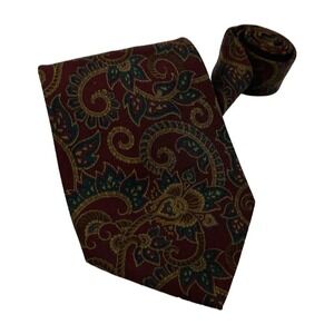 VTG Coach Maroon w/ Gold & Emerald Floral Print Necktie Mens 3.75" W 59" L